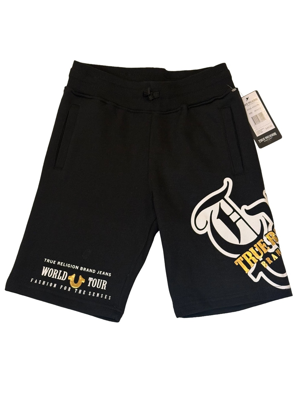 True Religion World Tour Sweat Shorts
Kids M 10/12 Black Gold Foil NWT